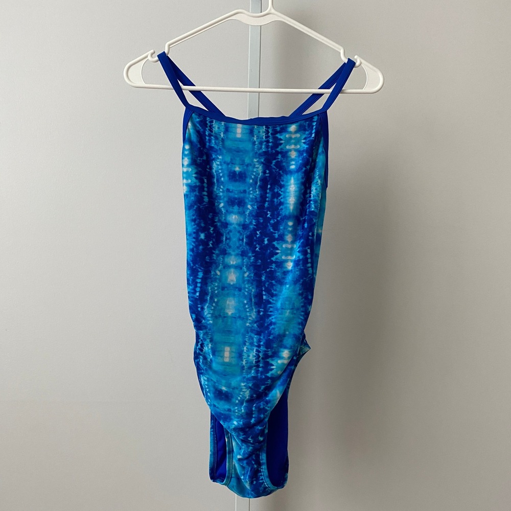 Speedo Pro LT Performance Tie Dye Athletic One Piece Swimsuit 10/36 Blue